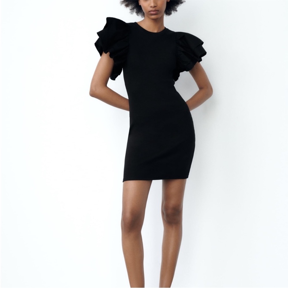 Zara Black Ruffle Bodycon Dress